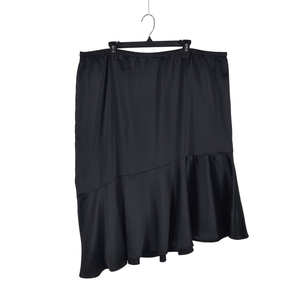 Jason Wu Black Satin Asymmetrical Ruffle Hem Midi Skirt Plus Size 2X